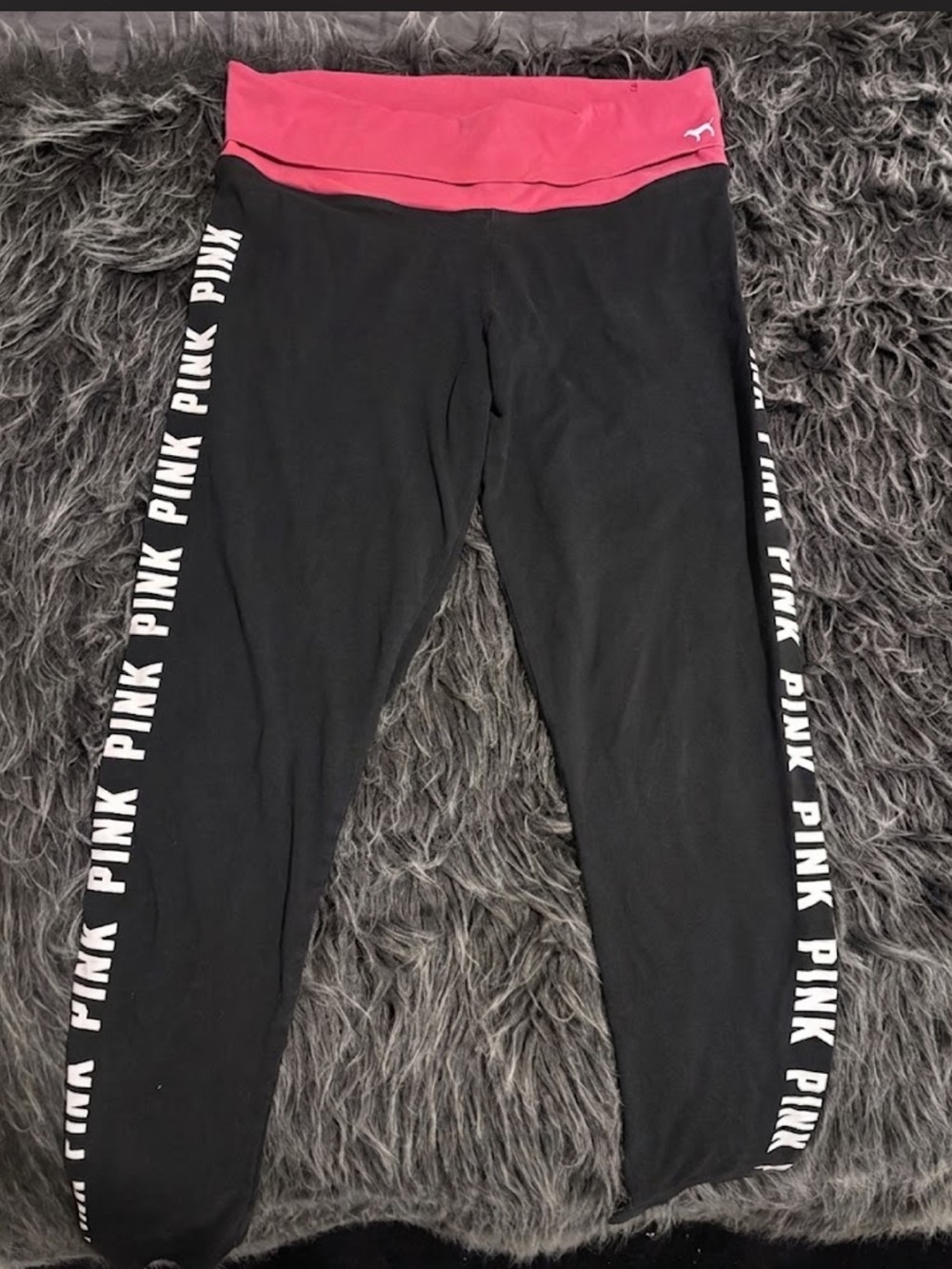 PINK Victoria's Secret Black & Red Fold-Over Waist Leggings